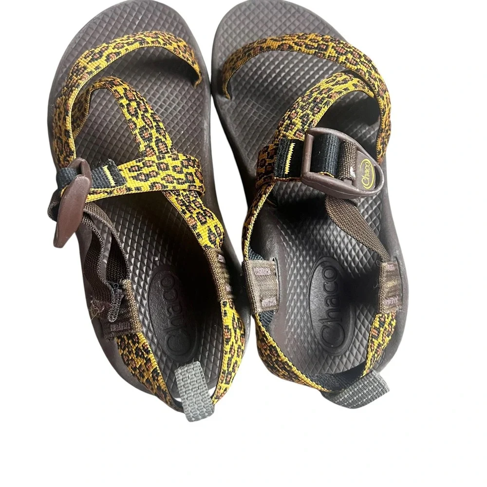 Chaco Kids Z1 EcoTread Leopard Print Sandals Brown Yellow J180200 Size 3